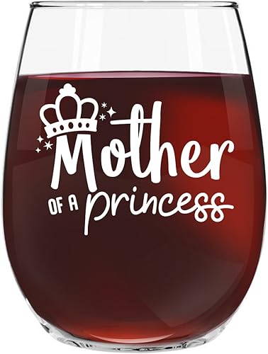 Miniatura 2 de Mother of A Princess Daughter of A Queen - Juego de 2 copas de vino sin tallo (15 onzas), copas de vino para mamá de hija, idea de regalos a juego