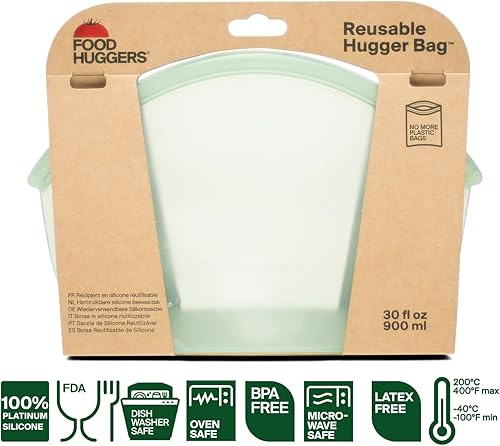 Miniatura 10 de Food Huggers Hugger Bags - Bolsa reutilizable de silicona para almuerzo y aperitivos, almacenamiento duradero, sin bisfenol A, apta para