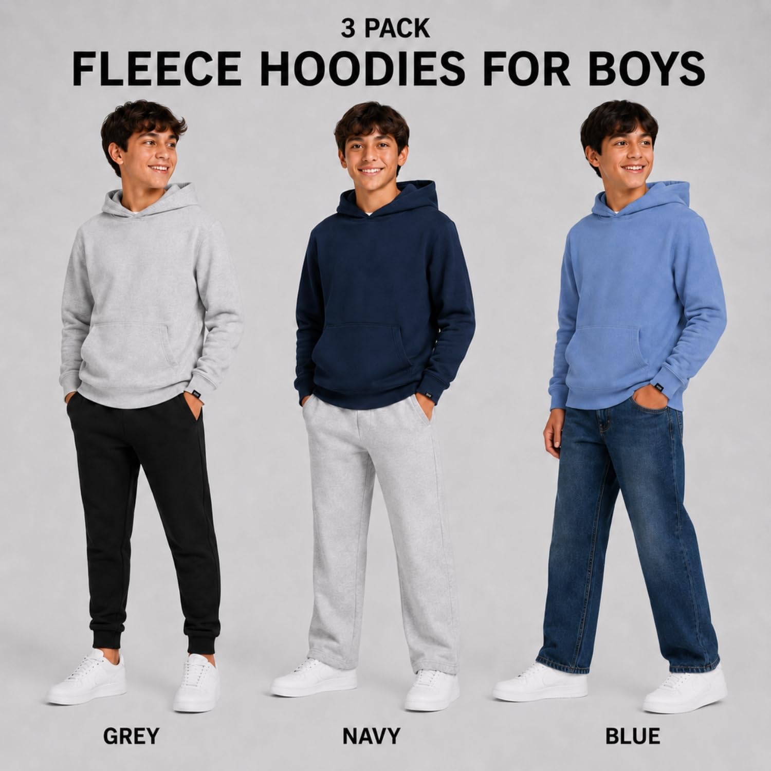 AEROPOSTALE Boys Active Hoodie 3-Pack, Soft Cozy Pullover Sweatshirts, 4-16 image 2