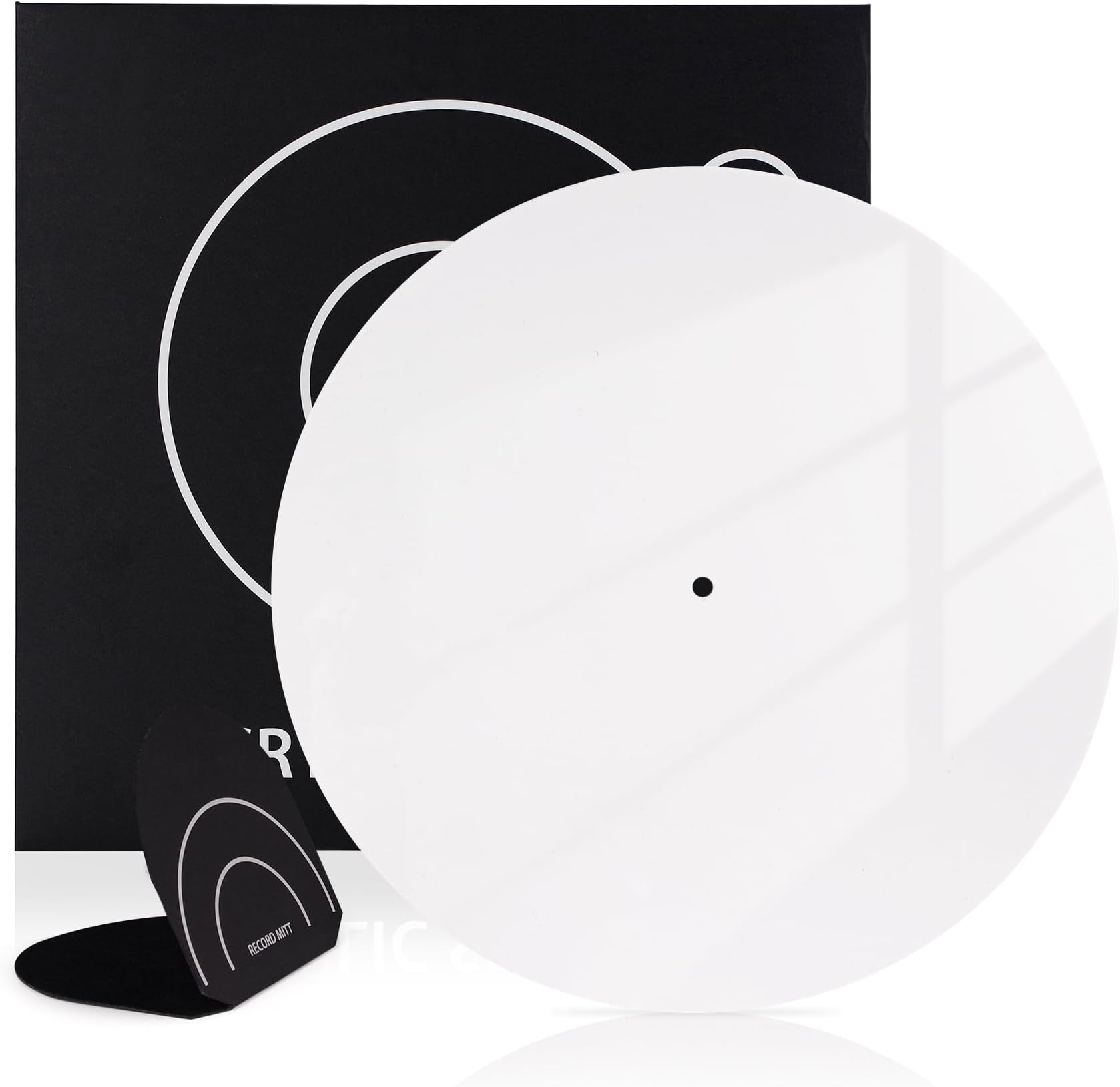 RockhouseVinyl Slipmat, White Acrylic Turntable Slip Mat Platter Dj Slipmats for 12'' Vinyl Turntable Record Player Accessories, with Record Mitt LP Handler