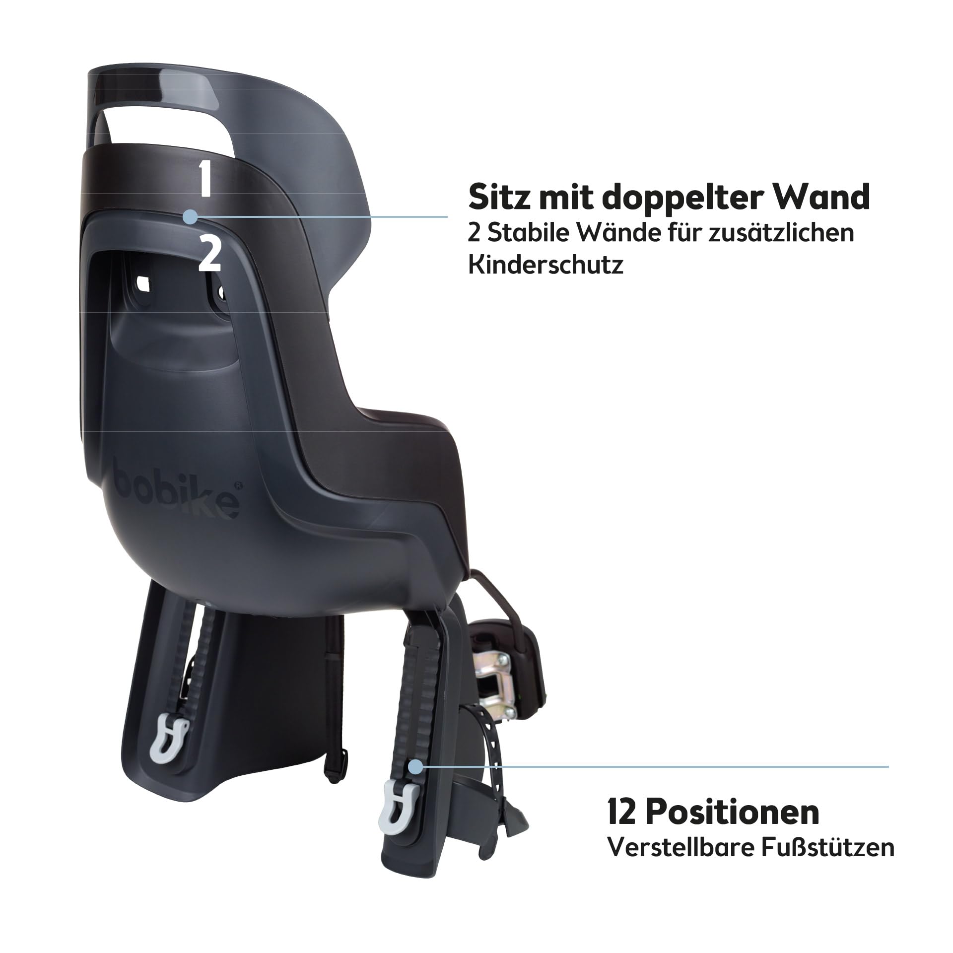 BOBIKE 8012400012 - Fahrradkindervordersitz GO MAXI für Fahrräder mit 26” bis 29” Rädern geeignet für Kinder mit Rahmenverankerung in Farbe Urban Schwarz