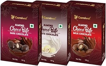 Carnival Chocolate Coated Almonds Combo – Dark, Milk & White Chocolate | 3 x 100g | Crunchy Roasted Almonds Coated in Premium Chocolate | Assorted Gift Pack | Post-dinner sweet fix Guilt-Free Treat