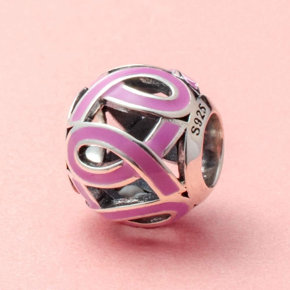 ARTCHARM Pink Ribbon Charm Breast Cancer Awareness Charm Beads Sterling Silver European-style Bead - Image 2