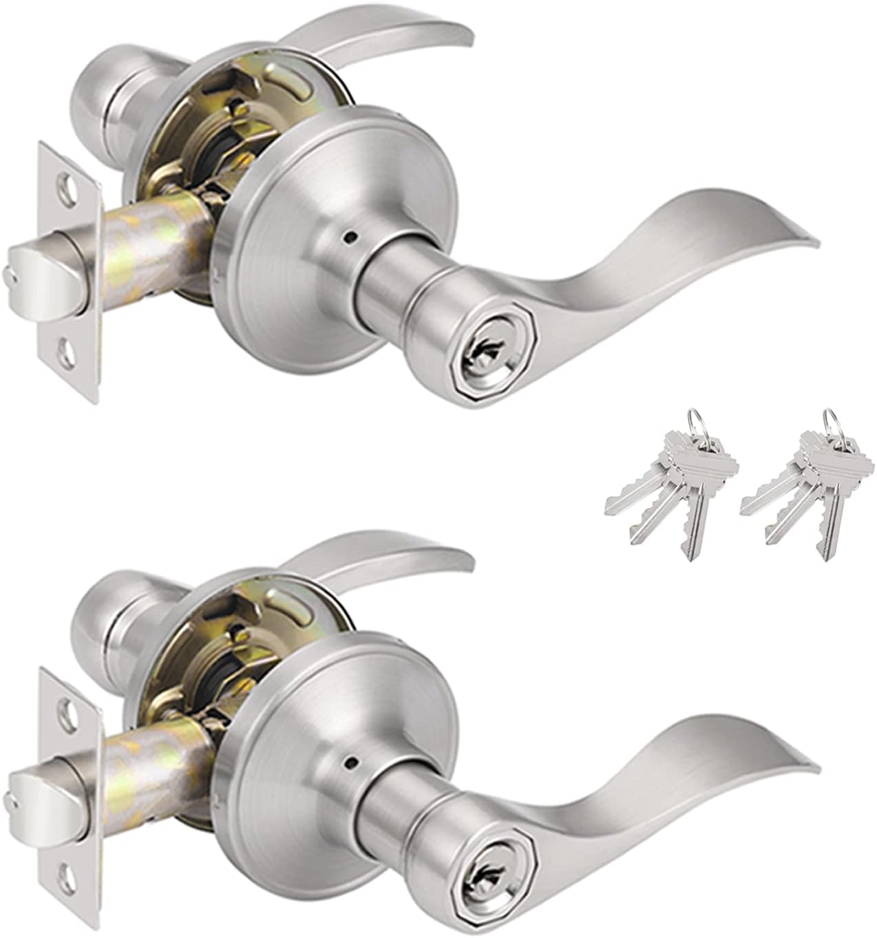 Probrico (2 Pack Wave Style Keyed Alike Entry Levers, Exterior Interior