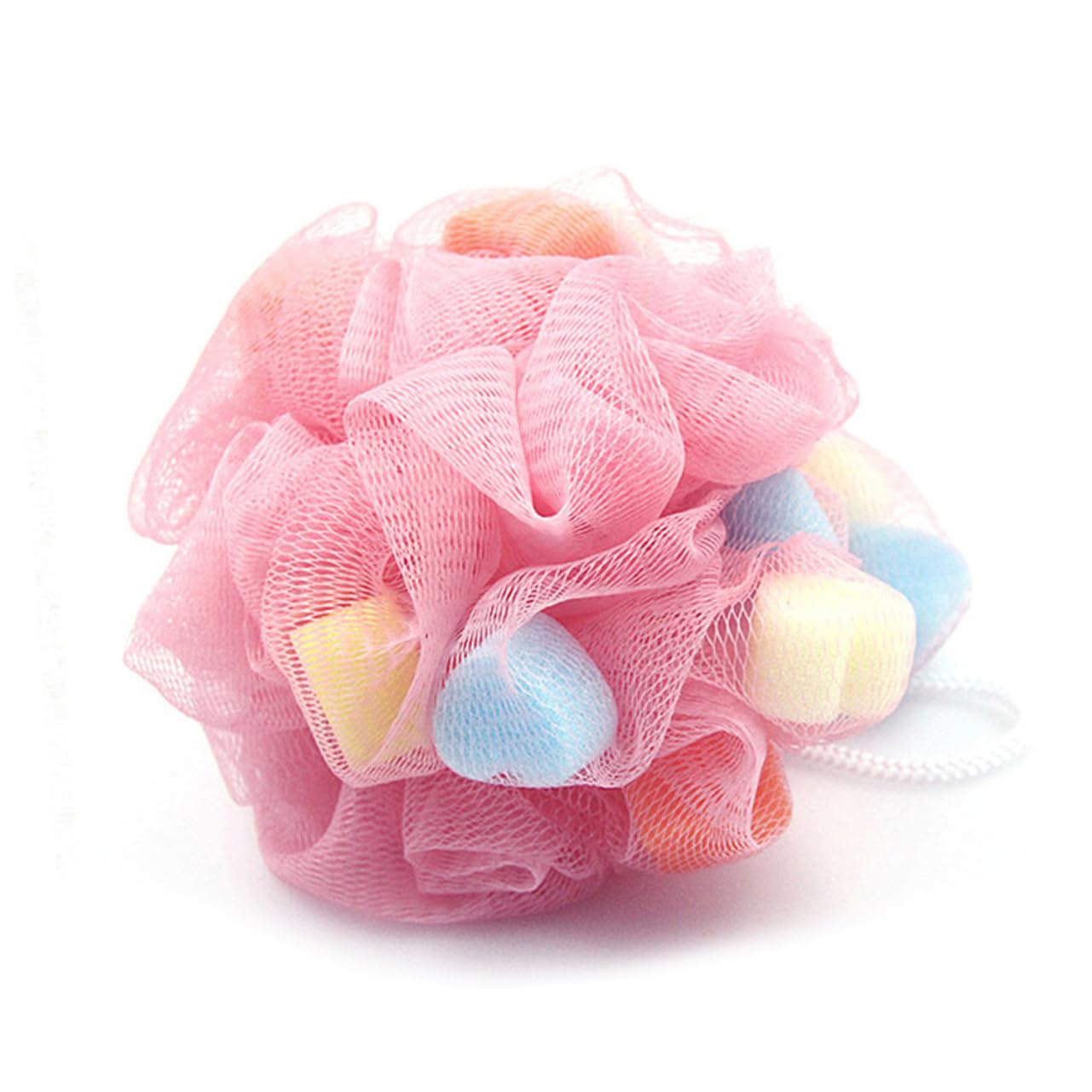 Healeved 4Pcs Mixed Color Heart Shaped Shower Balls for Adults and Lightweight Bath Sponges with String for Relaxing and Fun Bath