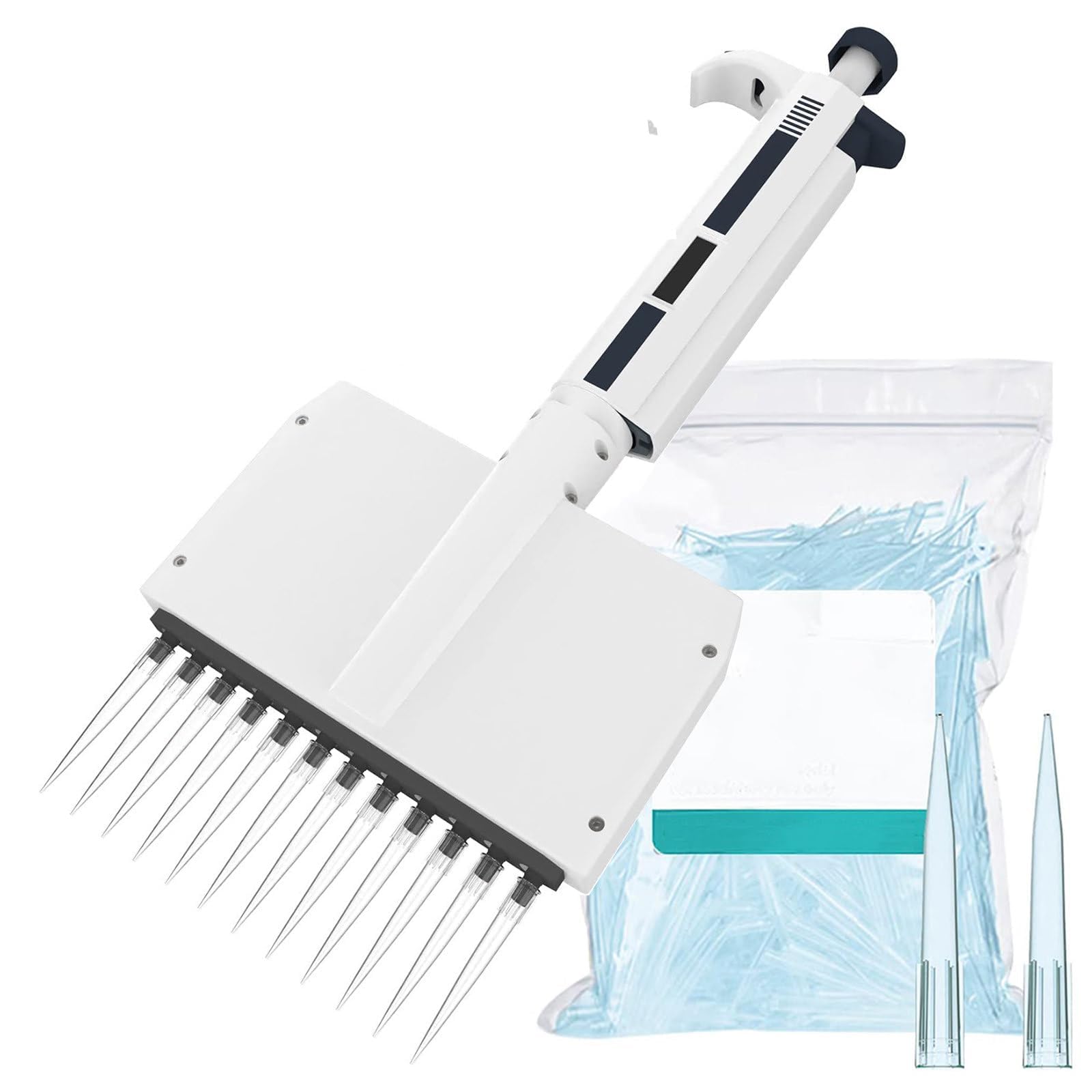 Pipeta de laboratorio multicanal, pipeta ajustable de 12 canales con pantalla digital de volumen y cabezal giratorio para una dispensación precisa