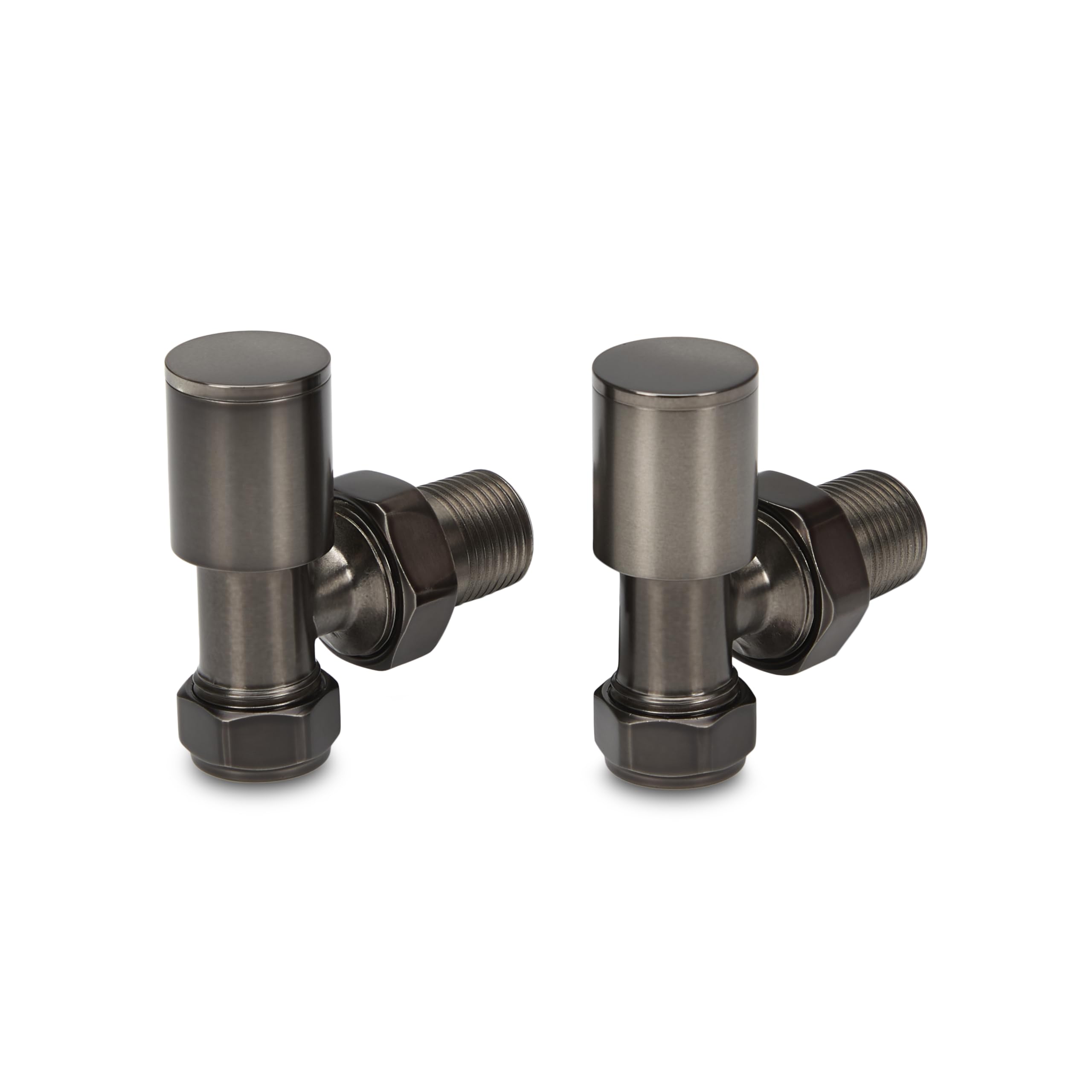 LavaTap Radiator Valves Pair 15 mm – Manual Radiator Valve Set for Central Heating – Durable Brass – Compatible with Standard UK Radiators and Heating Systems (Brushed Gun Metal, Angled)