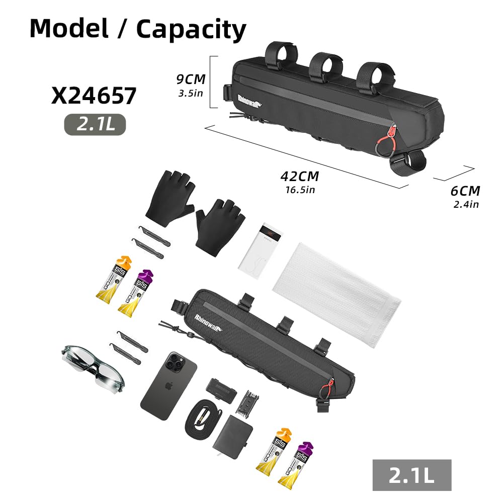 Rhinowalk Bike Triangle Bag - Waterproof Under Top Tube Bag, Cycling Accessories (Black, S (2.1L))