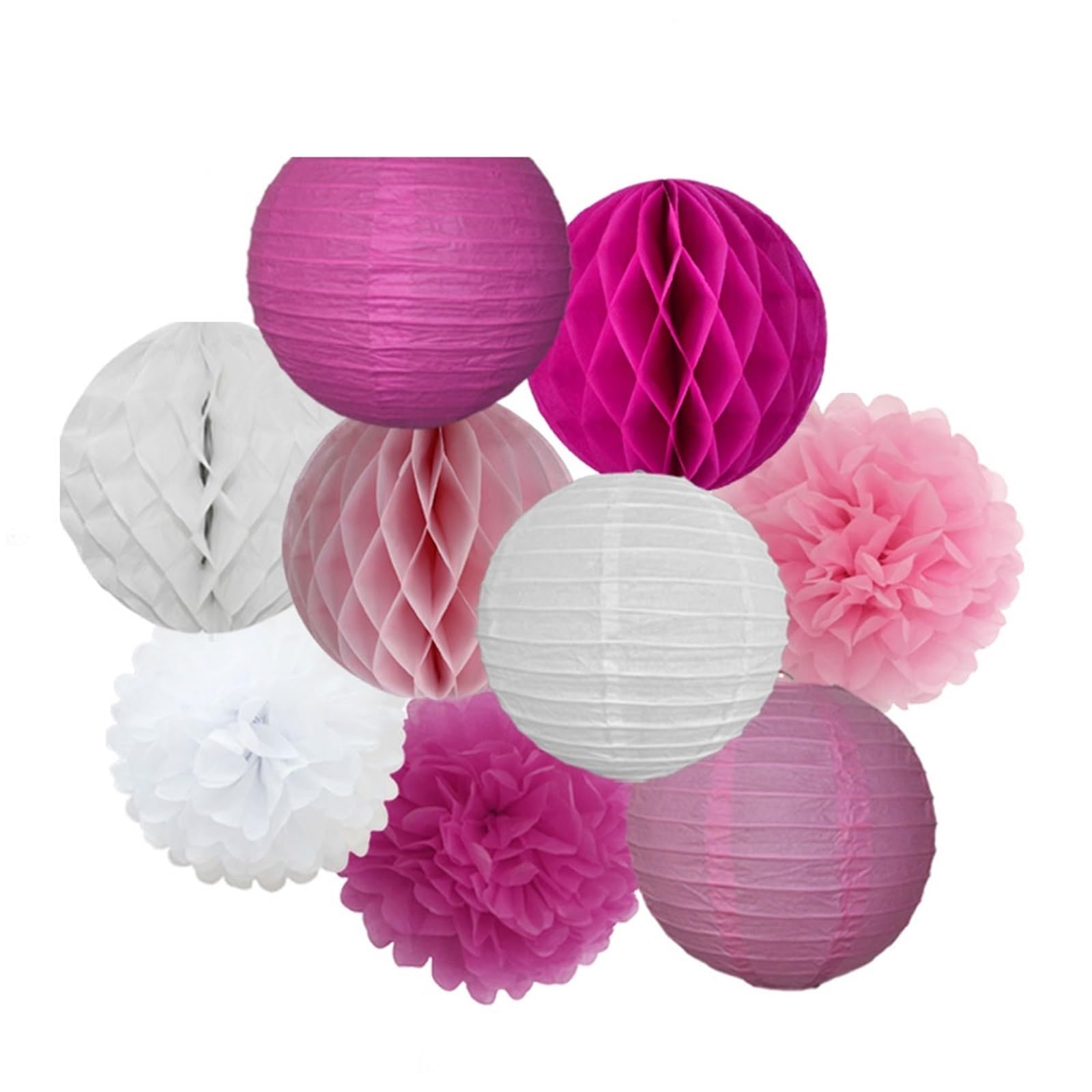Paper Pom Poms Wedding Party Favor Hanging Round Paper Lantern 6" 8" 10" 12" Baptism Birthday Holiday Decor(Rose Pink,8inch(20cm))