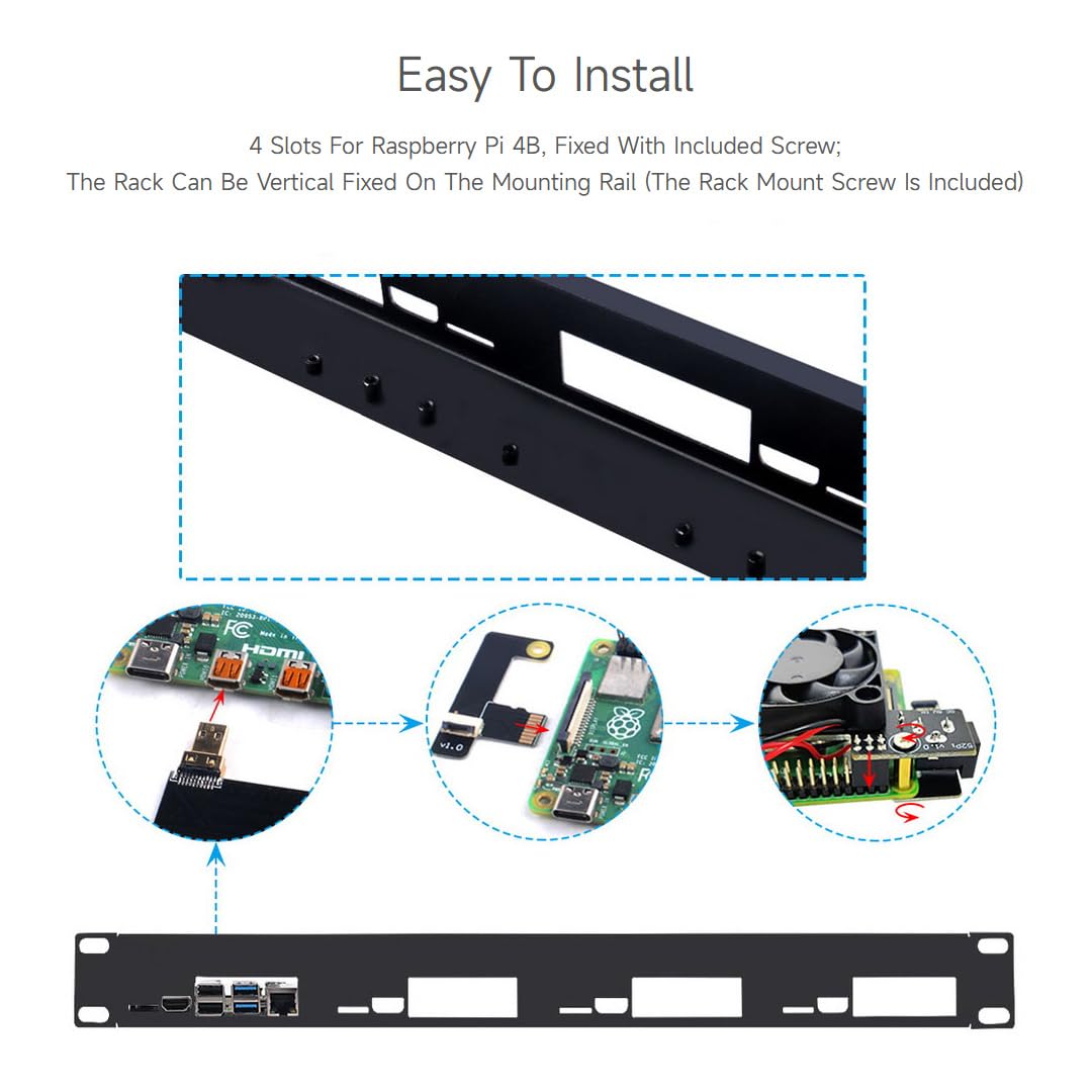 Waveshare 1U Rack Kit for Raspberry Pi 4B with 19″ Rackmount Supports up to 4 Units