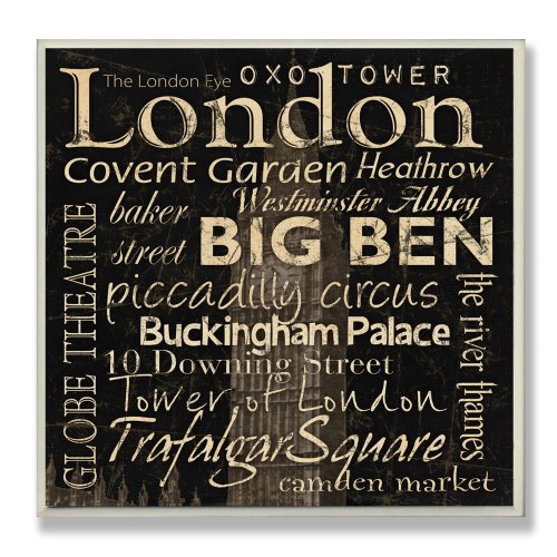 Stupell Home Décor London Landmarks Square Wall Plaque, 12 x 0.5 x 12, Proudly Made in USA