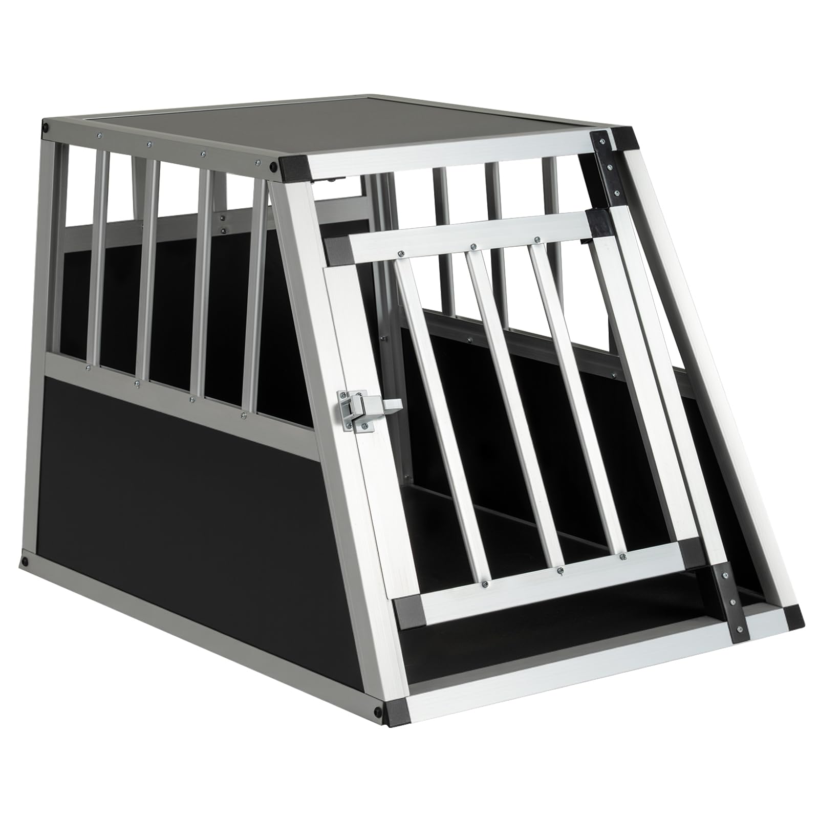 COSTWAY Aluminium Car Dog Crate, Chew-proof Dog Transport Crate Travel Box with Lockable Door, Trapezoidal Puppy Cage Pet Carrier for Truck Camping (69.5 x 54 x 50.5cm, without Removable Divider)