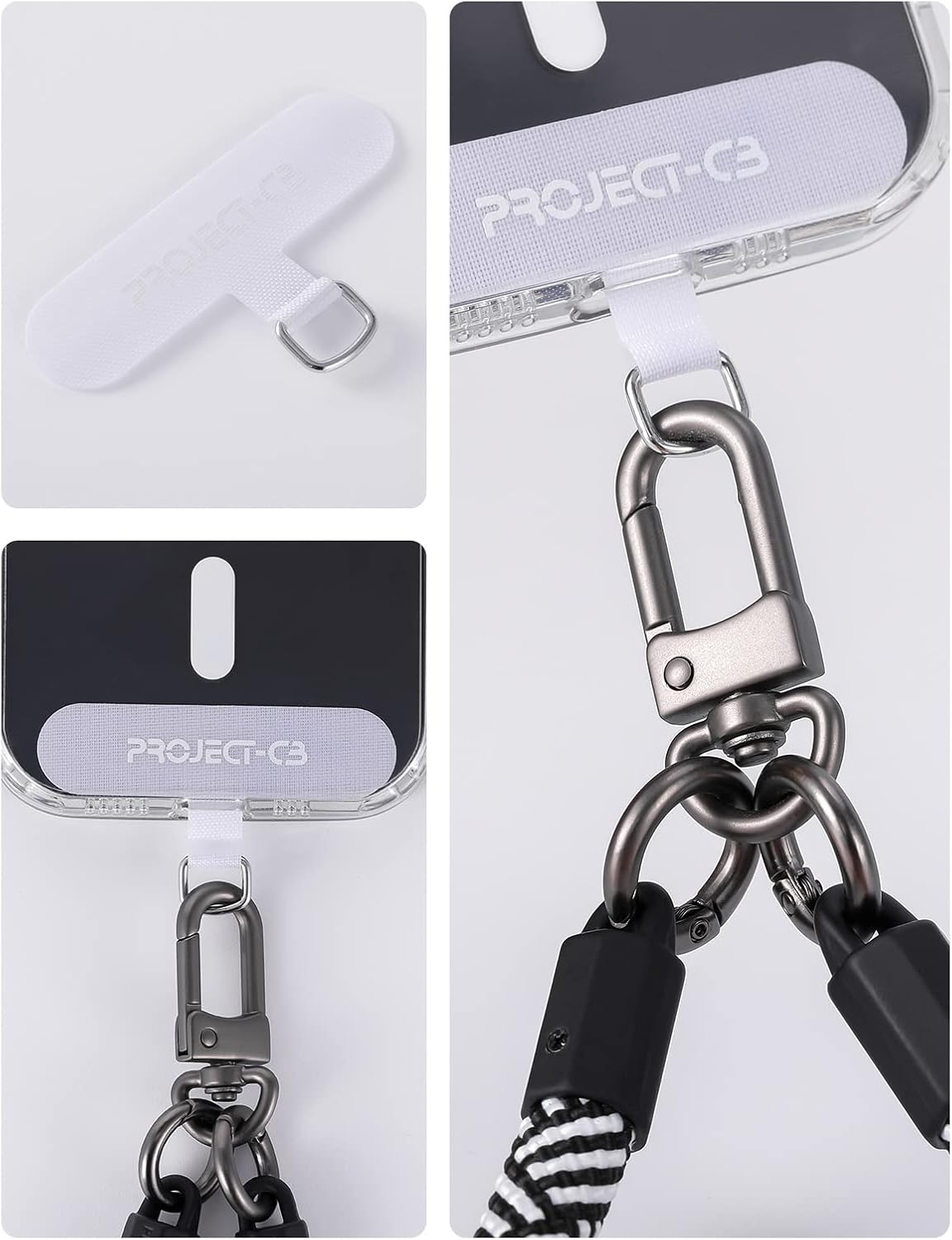 Phone Tether Tab 2 Pack,Universal Phone Lanyard Patch Without Adhesive,Phone Strap Replacement Part for Cell Phone (White&Clear) image 4