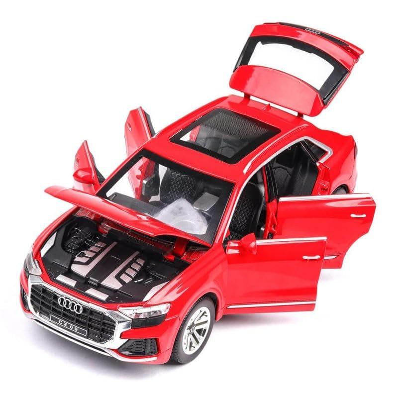 Image of Audi Q8 1 /24 Alloy Metal Pull Back Diecast Car Scale Model Metal Pullback Toy Car with Openable Doors & Light Music Toy (Red)