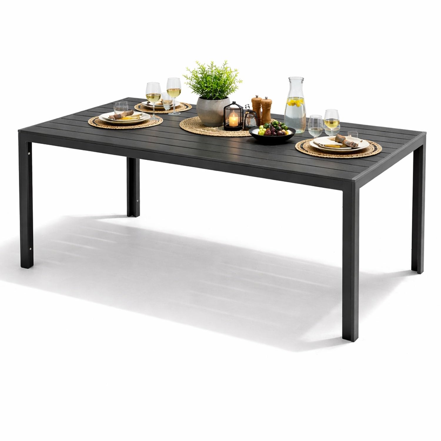 Mojawo XL Table de Jardin en Aluminium Anthracite Table de Jardin Table de Jardin Table en Bois synthétique résistant aux intempéries 180 x 90 x 74 cm