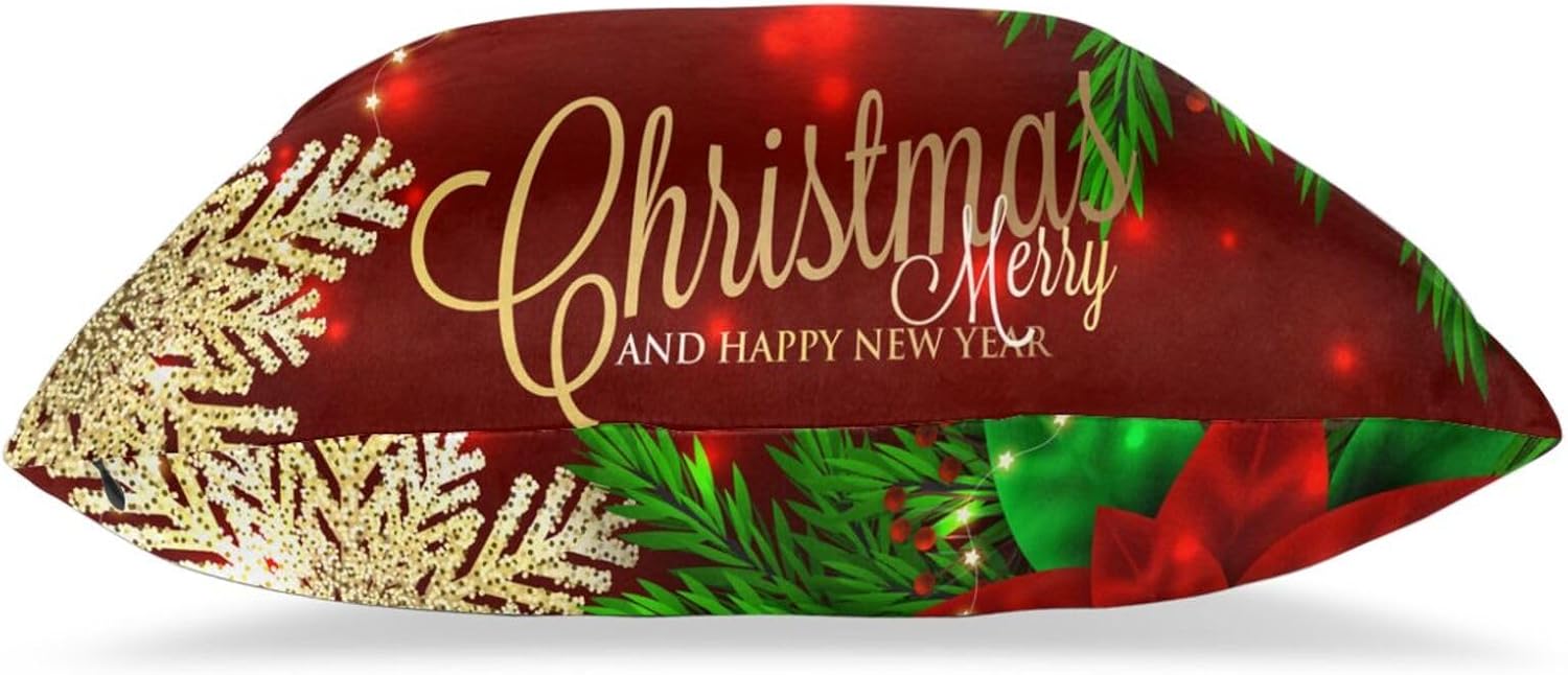 Pillow Covers Poinsettia Gold Snowflake Christmas Xmas Set of 2 Pillowcases Square Cushion Cover Throw Pillows Case Decorative For Sofa Couch Home Bedroom Chair Car Indoor outdoor 18x18 Inches