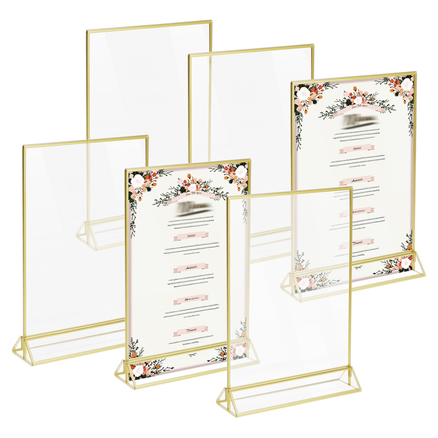 QWORK® 6 Pièces Cadres Photo Doré, Cadre Photo A5 en Acrylique, Porte-numéro de Table Double Face, pour Mariage, Restaurant
