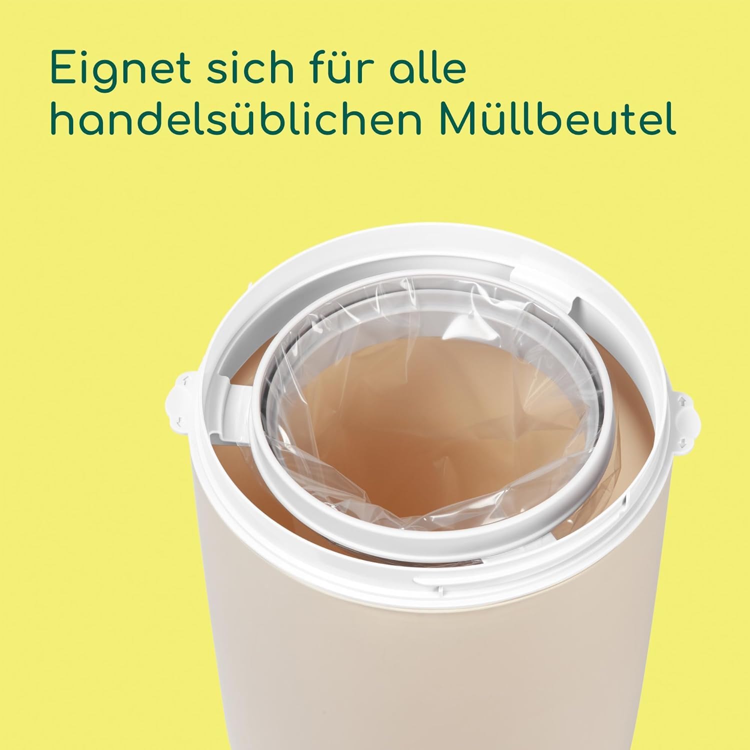 Bebeconfort geruchsdichter Windeleimer Größe M, Windeleimer, Deckel geruchsdicht, für alle Müllbeutel, für bis zu 20 Windeln, Bedienung mit einer Hand, praktische Größe, leicht zu reinigen, Sand