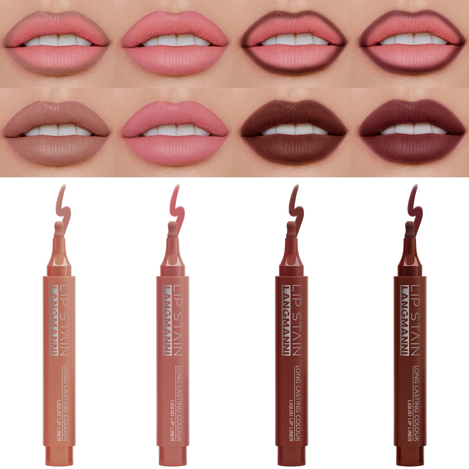 4 Colors Lip Stain Set:Marker Matte Liquid Lip Stain Pen,Highly Pigmented,Long-Lasting,Lip Liner Lip Contour Multi-Use.(#01+02+05+06) #01+02+05+06 0.4 Fl Oz (Pack of 1)
