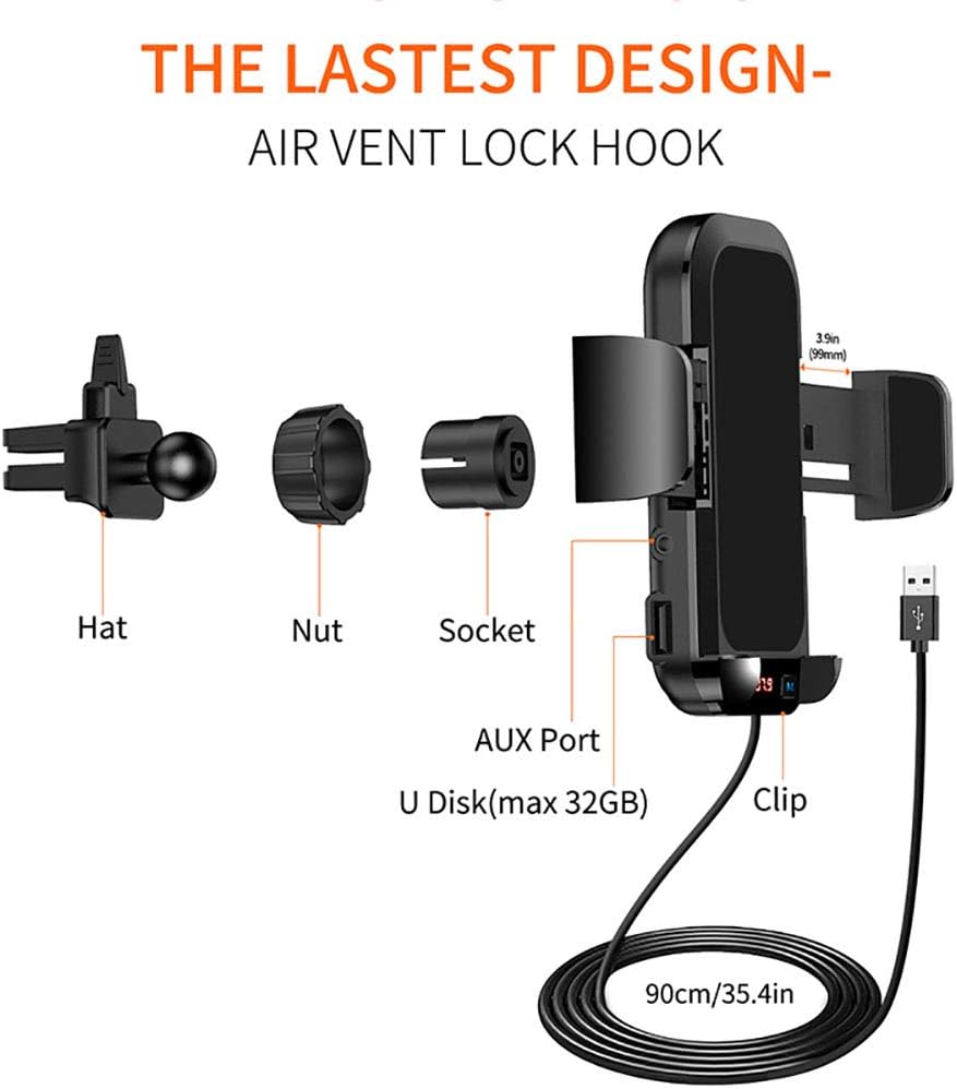 Bluetooth FM Transmitter for Car - Car Mount for Phone Car, BT5.0 MP3 Player FM Radio Transmitter Support Music Play Handfree Call Quick Release Button