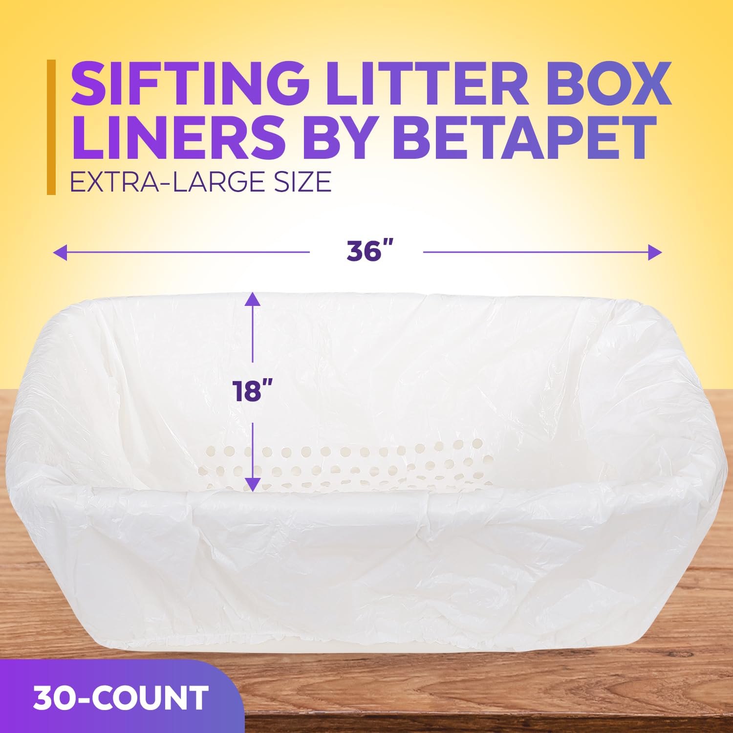 Sifting Katzentoiletten-Einlagen, elastisch, für große, extra große, riesige und extra große Katzentoiletten, 91,4 x 45,7 cm, universelle Passform, schnell siebende Katzentoilettenbeutel, 30