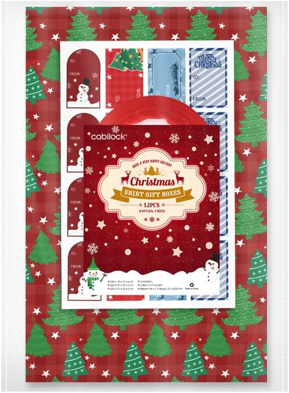 Miniatura 9 de Cabilock Paquete de 12 cajas de regalo de Navidad con tapas, cajas de papel kraft impresas para envoltura festiva de Navidad, camisas, batas,