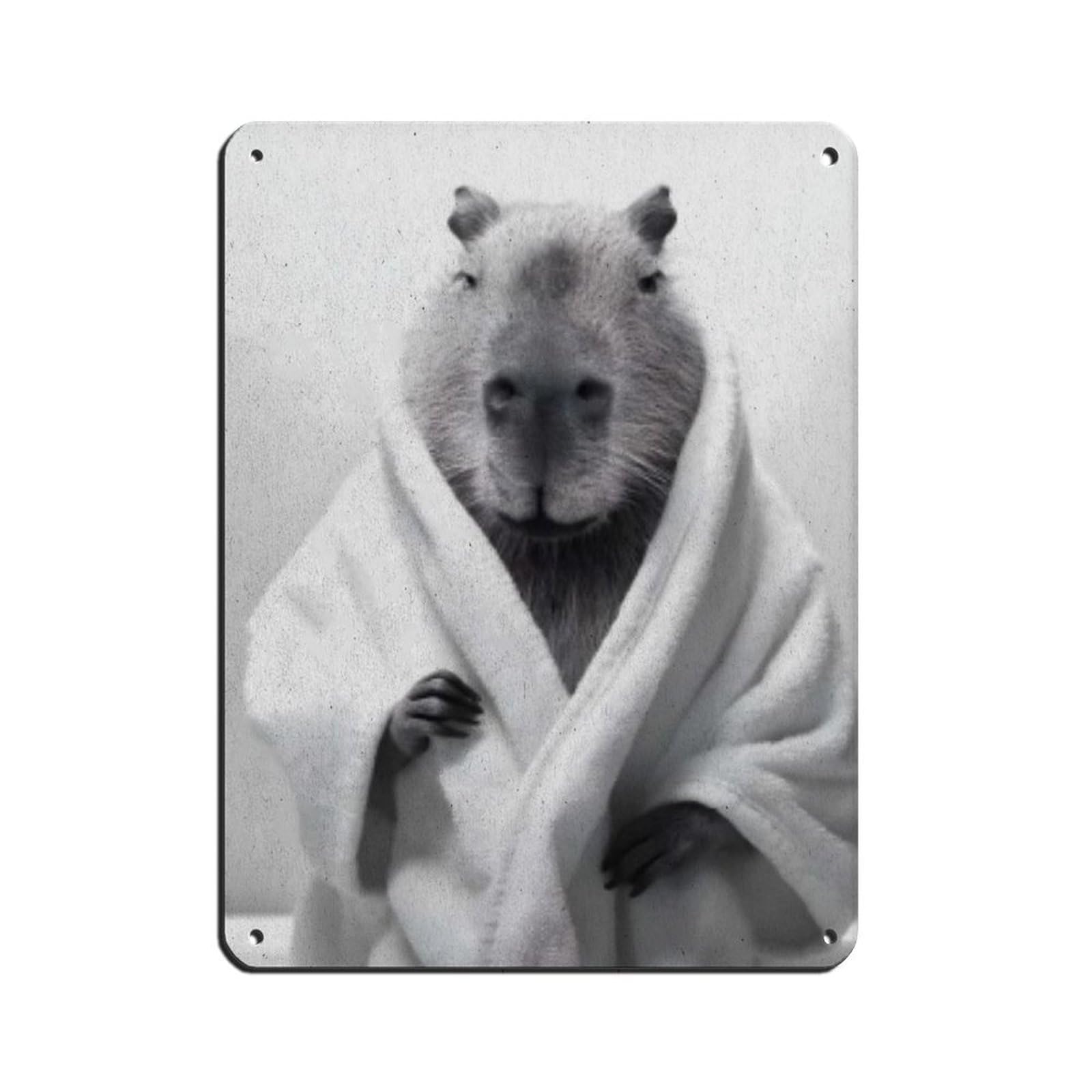 Capybara In Bathrobe Capybara Art Tin Sign Vintage Metal Pub Club Cafe Bar Home Wall Art Decoration Poster Retro 12x16inch(30x40cm)