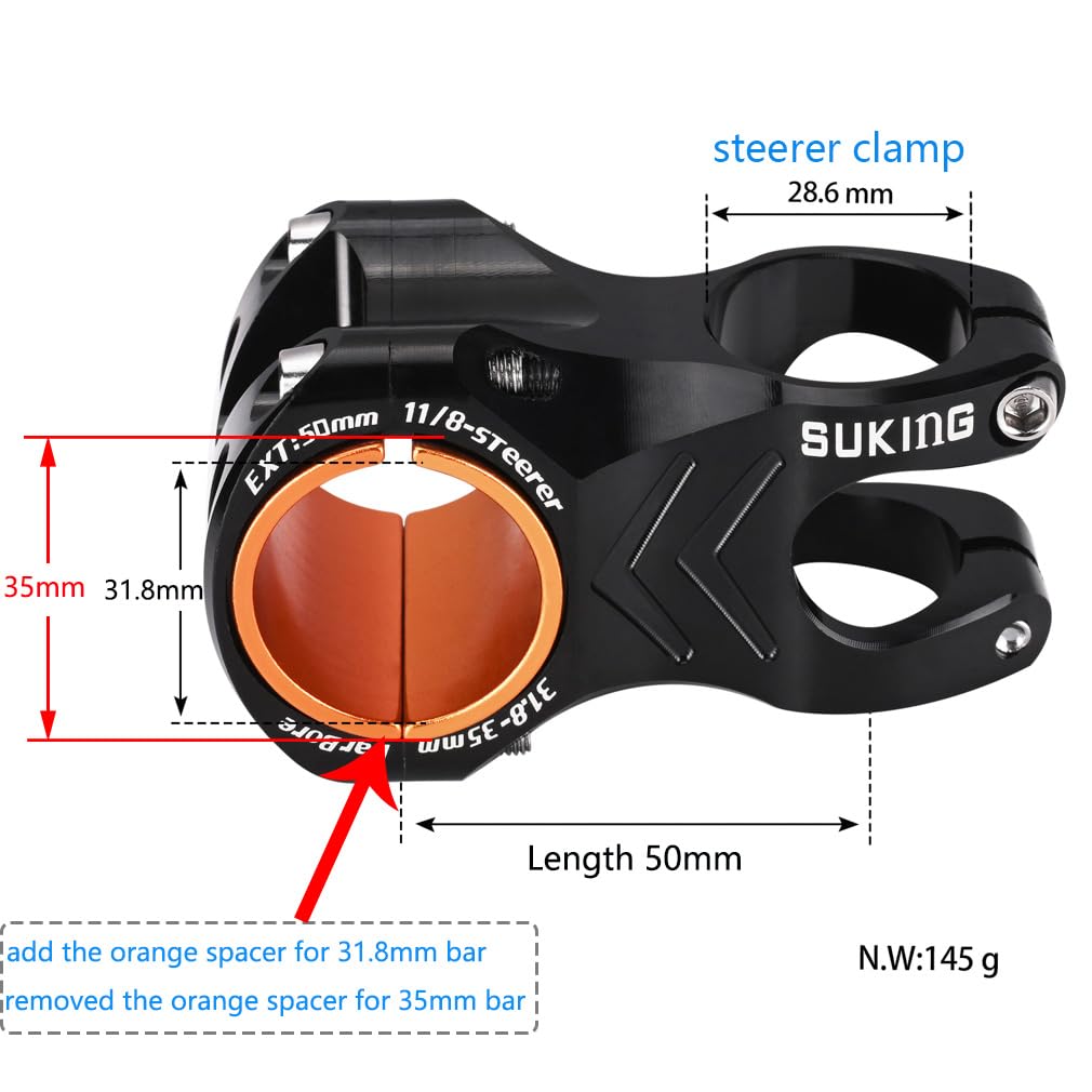 CYSKY Attacco Manubrio MTB Diametro 35 mm e 31,8 mm, Lunghezza 35 mm 50 mm Attacco Manubrio Bici Corto per Mountain Bike, Bici da Corsa, MTB, Downhill