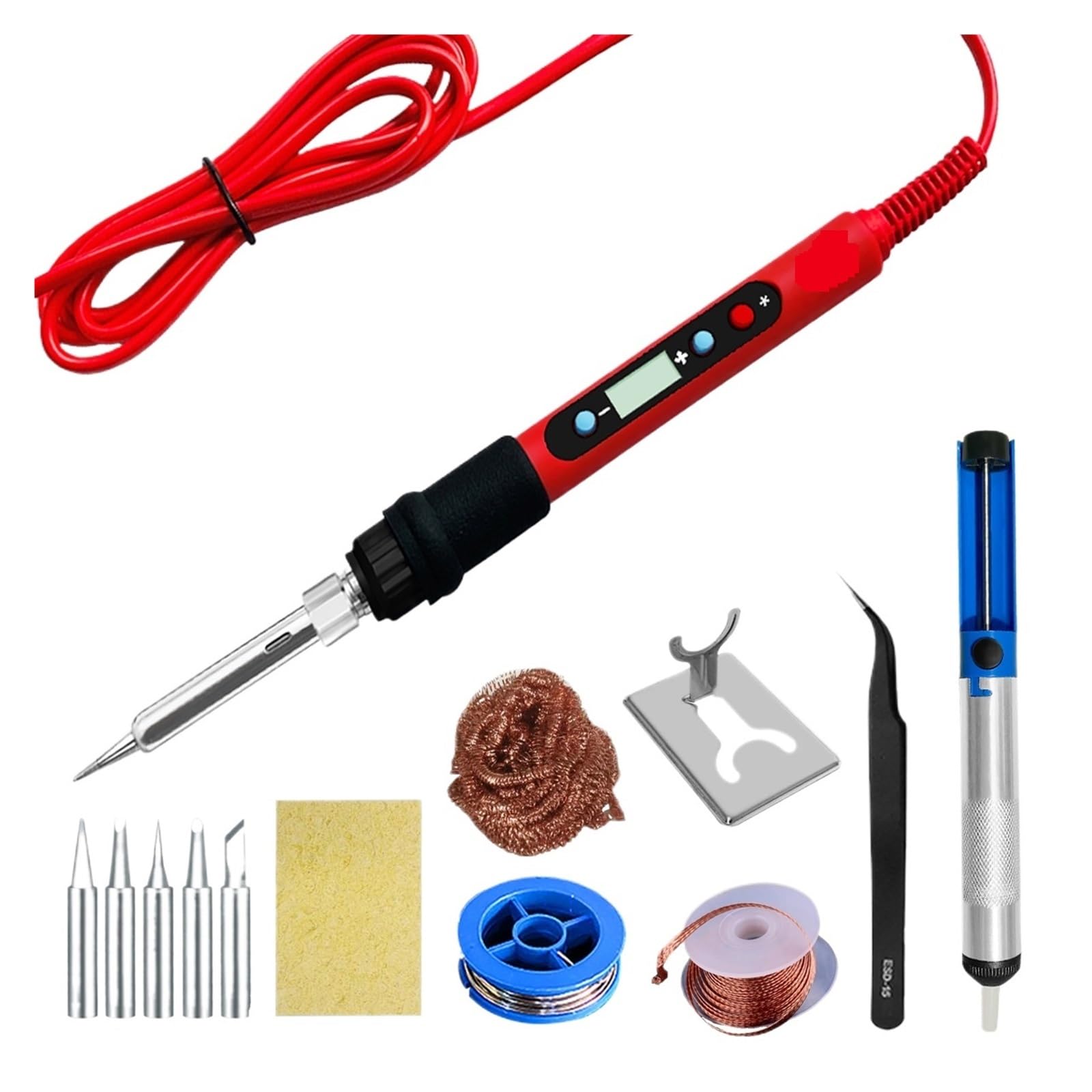 Kit De Soldador 80 W, Temperatura Ajustable, LCD, Herramientas Soldadura, Calentador Cerámica, Puntas, Pinzas, Alambre Calentamiento Preciso(SET5)