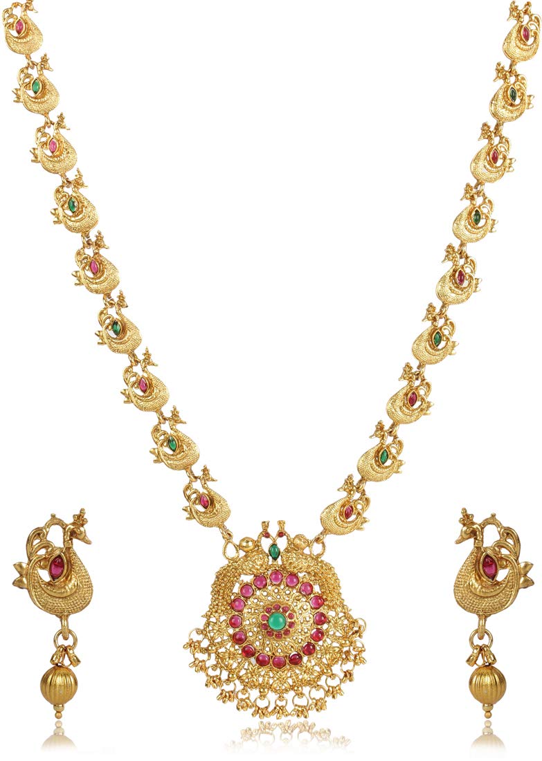 Shining Diva Fashion Latest Peacock Design 18k Gold Plated Traditional Necklace Jewellery Set for Women (Golden) (10120s) (B07NSV12FN) Amazon Price History, Amazon Price Tracker