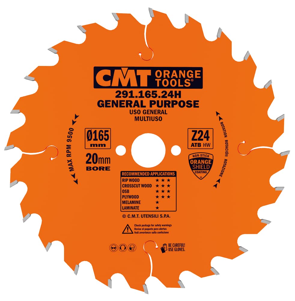 Cmt Orange Tools Orange Cmt Tools Circular 291,165.24H-Sega 165 X 2.6 X 20 Z 24 Atb 15 Degrees
