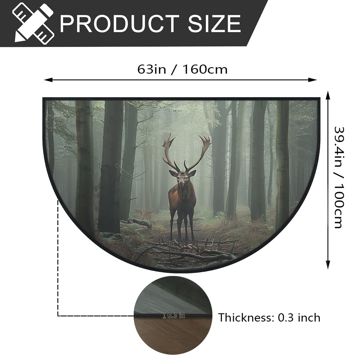 Mexpekil Forest Deer Paillasson en demi-lune pour intérieur et extérieur - Lavable - Absorbant la saleté - 100 x 160 cm