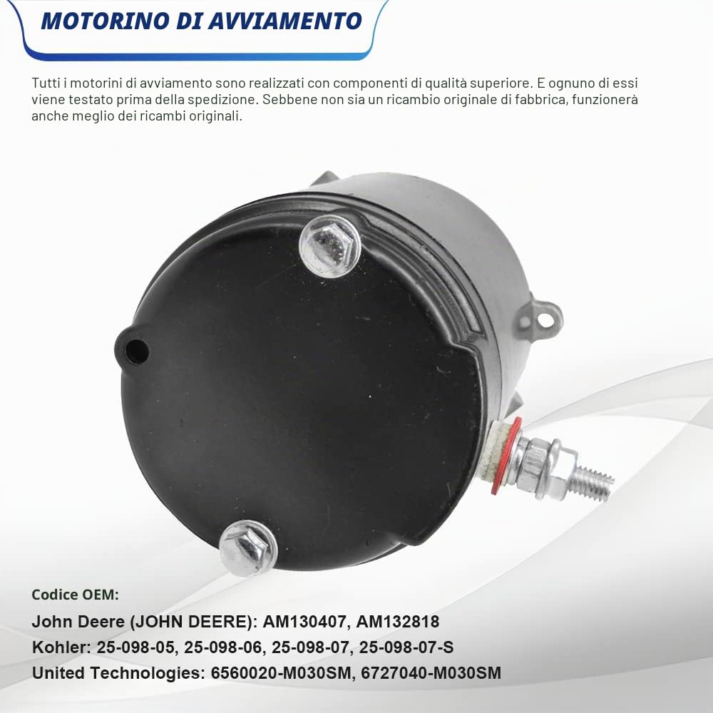 Motorino di avviamento compatibile con John Deere Scotts Kohler 15-23 HP Sabre AM130407, AM132818, 25-098-04, 25-098-05, 25-098-06,25-098