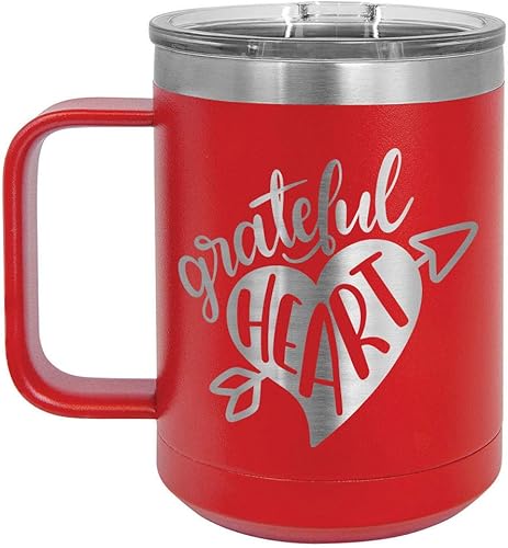 Taza de café con tapa abatible con diseño de corazón de 16.0 fl oz con diseño de corazón con aislamiento | Ideas de regalo de cumpleaños o Navidad