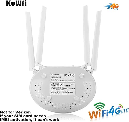 Miniatura 2 de KuWFi Enrutador 4G LTE con ranura para tarjeta SIM, enrutadores de Internet WiFi inalámbricos desbloqueados de 300 Mbps con 4 antenas no