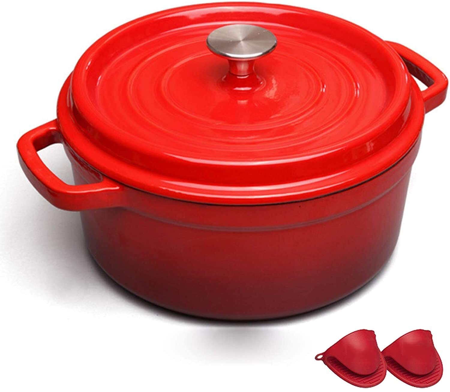 Cazuela Redonda de Hierro Fundido esmaltado para Horno, Olla de Horno con Perilla de Acero Inoxidable, para Preparar Comidas Bajas y lentas, cazuela Antiadherente de Hierro Fundido de cocció