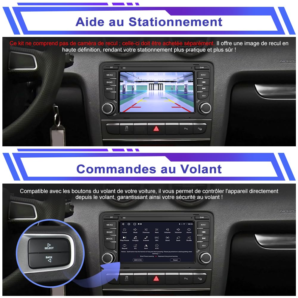 AWESAFE Autoradio Android 15 pour Audi A3 S3 RS3 8P (2003-2012), 2Go+64Go 7 Pouces Écran Tactile,CarPlay & Android Auto, GPS WiFi Bluetooth FM RDS USB Commandes au Volant