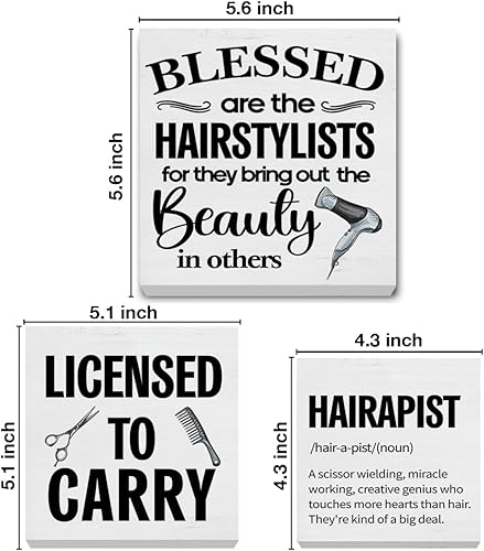 Miniatura 2 de Letreros de madera para peluquería y peluquería, 3 unidades, decoración de madera para peluquería, barbería, bandeja escalonada, escritorio, mesa y