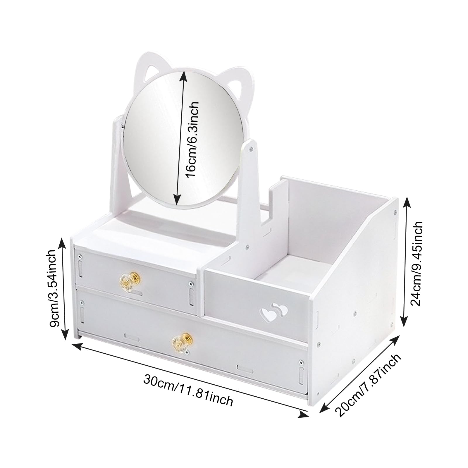 SAVOSWEET Makeup Organizer with Mirror and Drawers, Cosmetic Organizer for Toiletry White, 1 - Image 2