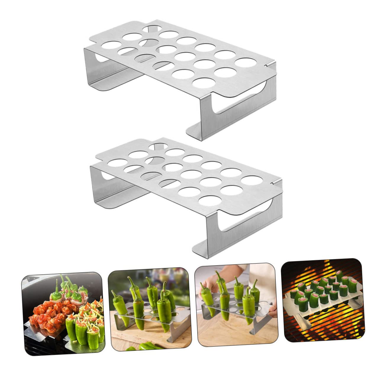 COLLBATH Parrilla Ligera Acero Inoxidable 18 430 Barbacoa de Orificios, 2 Unidades y Estable para Cocinar en Jalapeños Camping