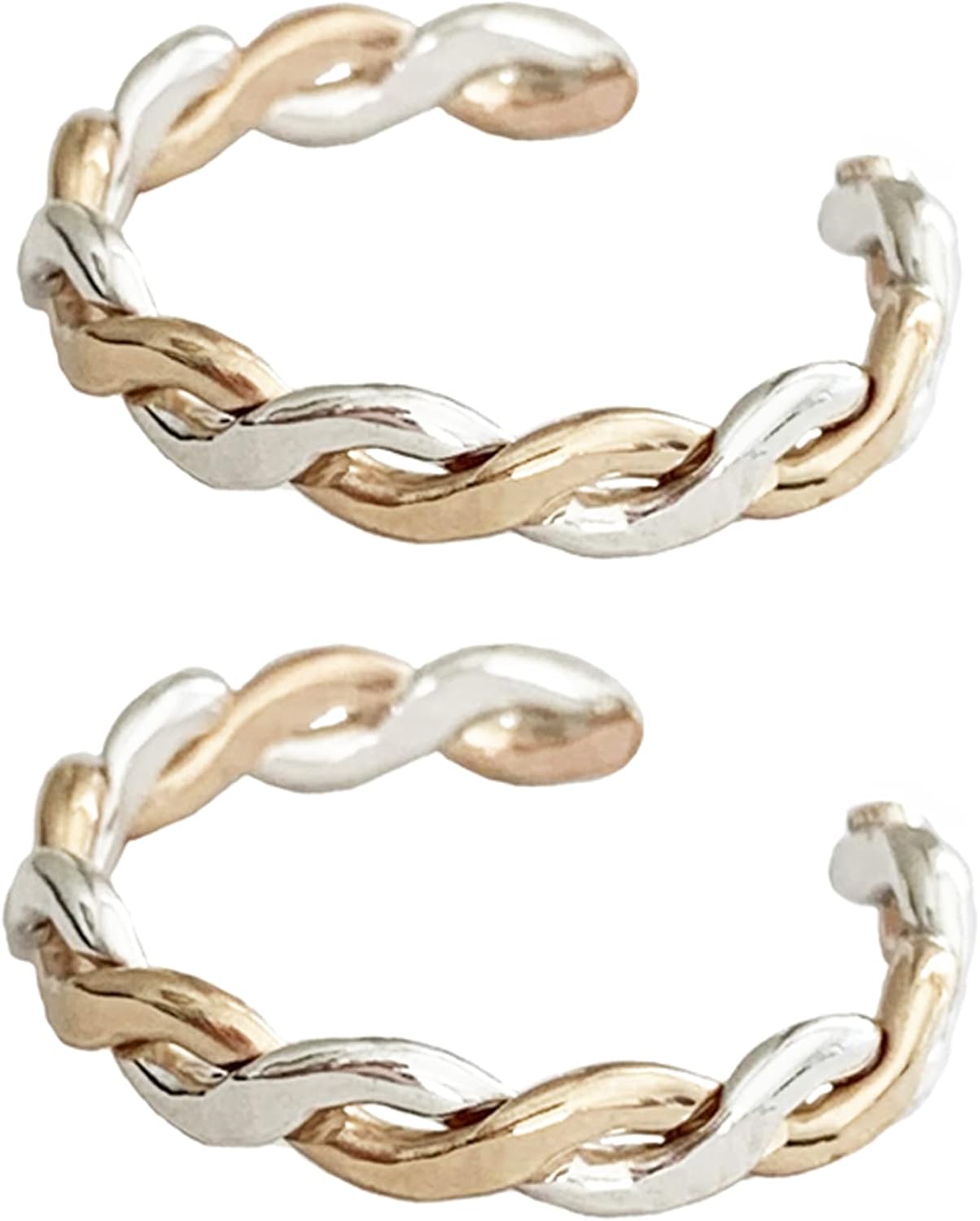 Toe Rings | Gift Set of Two Twine Medley Adjustable Toe Rings | Duo-Tone Braid 14k Gold Fill & Sterling Silver | Unisex Design