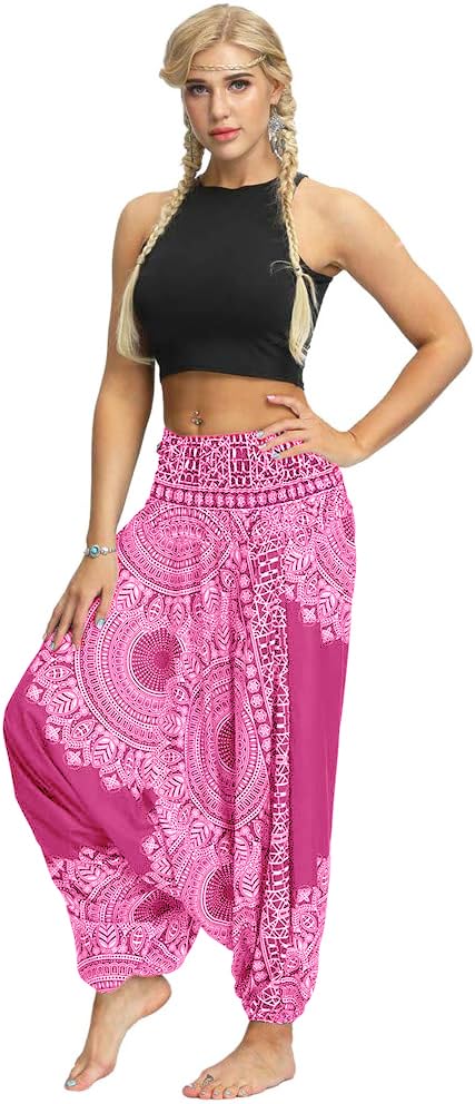 Whitewhale Women Casual Peacock Print Summer Loose Yoga Trousers Baggy Boho Aladdin Jumpsuit Harem Pants 4