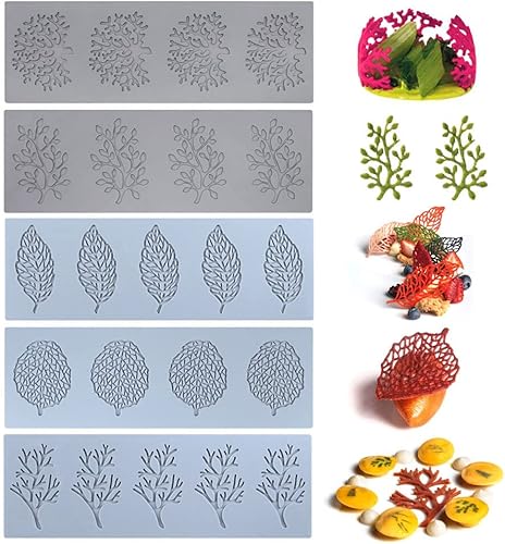 Molde de caramelo de hojas huecas en 3D, moldes de chocolate con hojas de ramas de coral, moldes de silicona para fondant, molde de pastel