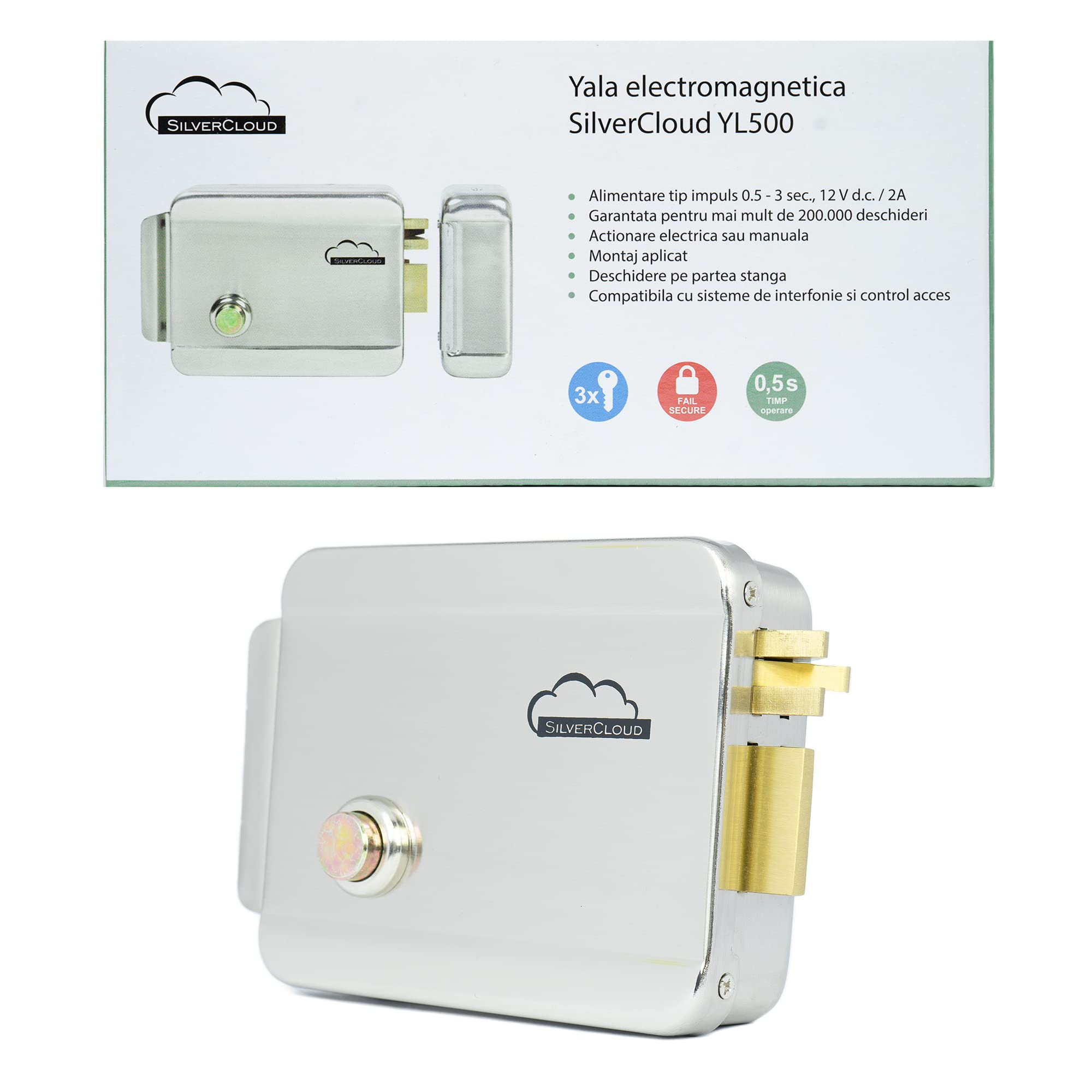 Serratura Elettrica SilverCloud, YL500 mancino NC Fail-Secure, Nichel Satinato