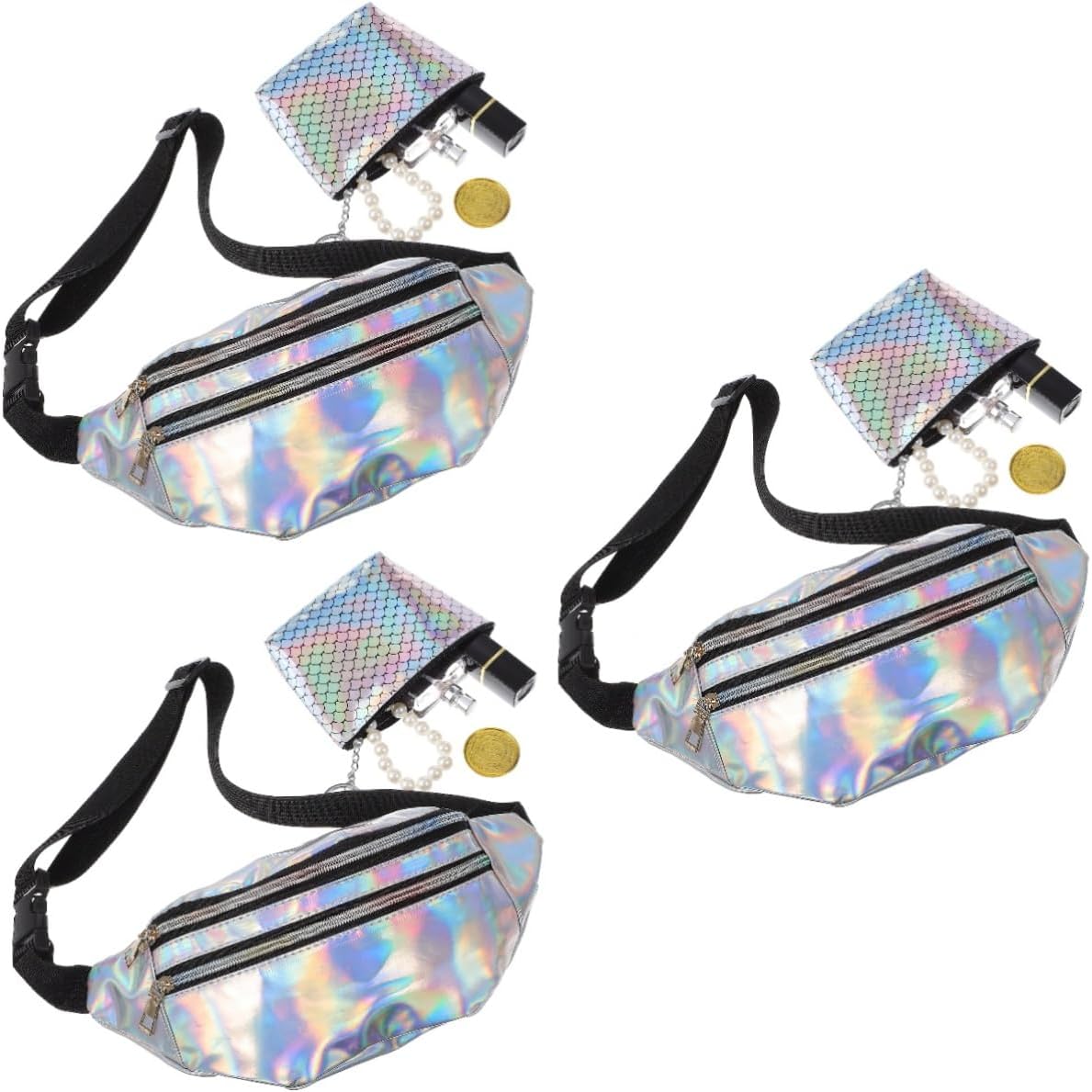 GALPADA 3sets Laser Waist Bag Coin Wallet Women Belt Bag Fashionable Crossbody Fanny Pack Adjustable Sports Waist Pack
