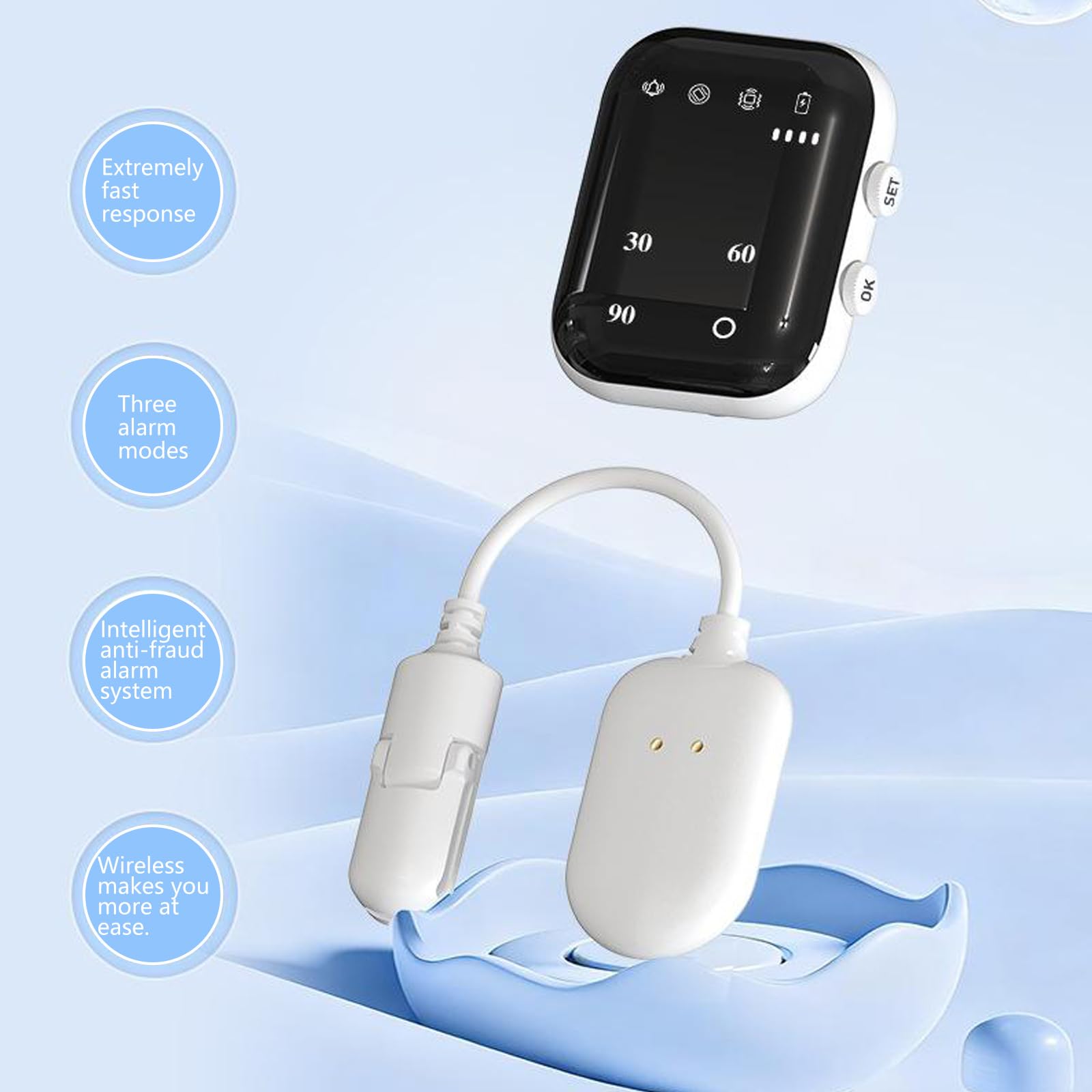 Monitor de humedad para niños que ofrece alertas musicales de vibraciones inmediatas para un entrenamiento eficaz para ir al baño, comodidad y alarma pediátrica