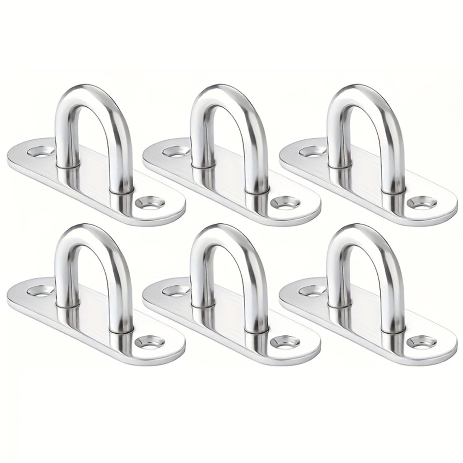 Luvafey Silver Eye Plate 6 Pcs Stainless Steel Pad Eye Plate Hooks Heavy Duty Ceiling Wall Mount U Black Elliptical M6 For Wall Ceiling Boat Hardware Hanging(Silver)