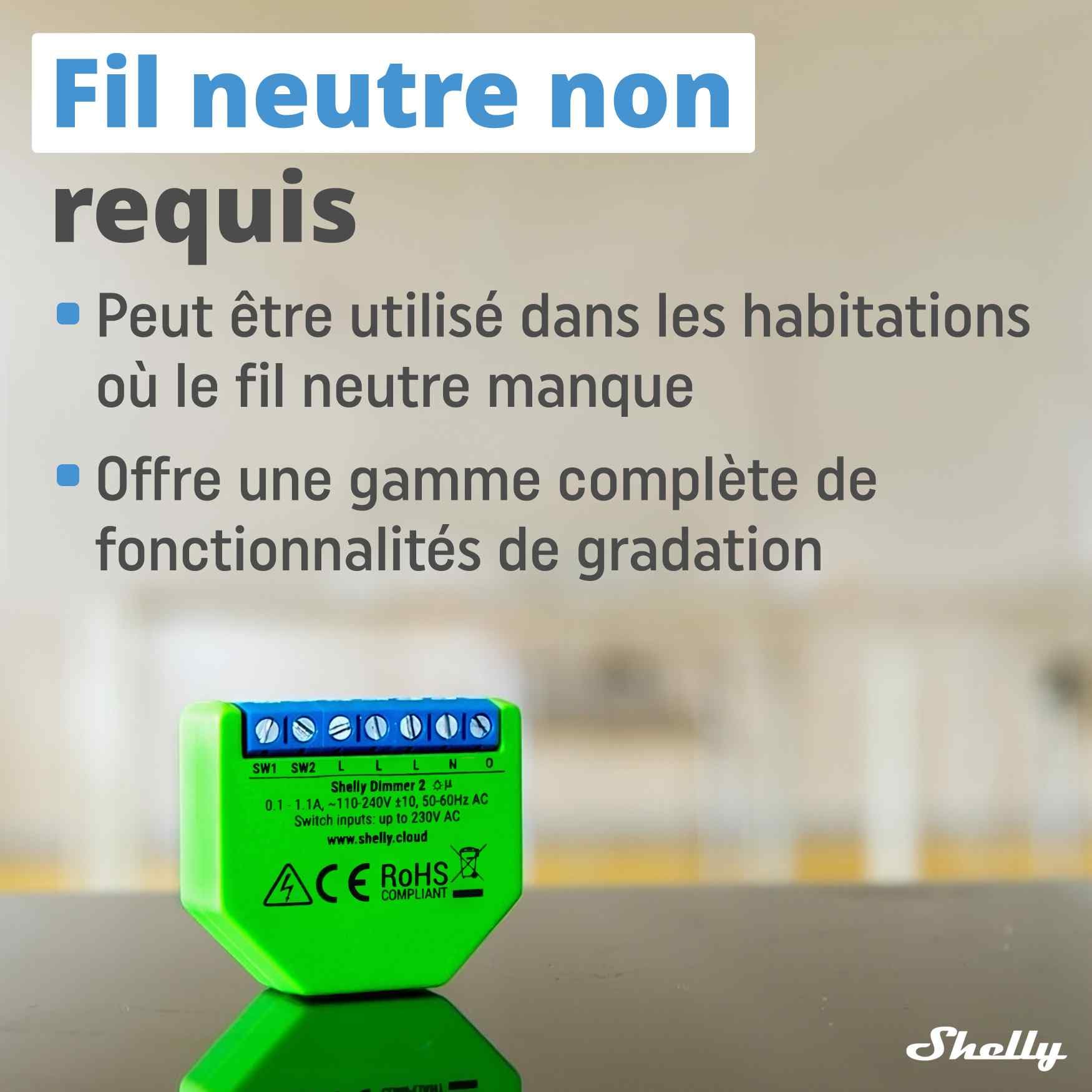 Shelly Dimmer 2 - Interrupteur Variateur de Lumière Wi-Fi, Gradateur LED et Halogènes, Intesnité variable 50-200 VA/10W-200 W, Aucun hub requis, Alexa & Google home, app iOS Android (Lot de 2)