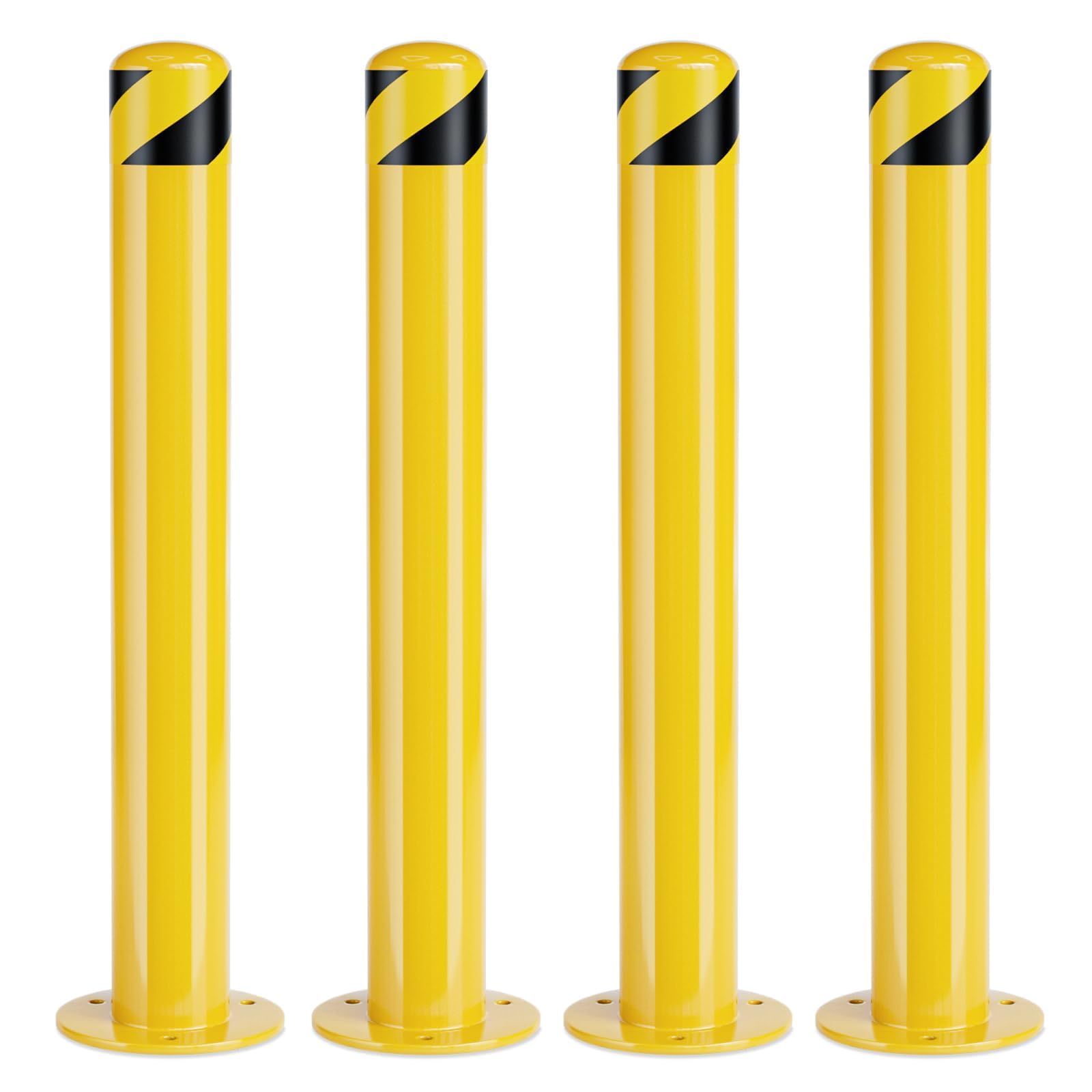 Bolardo de Seguridad 107cm, Poste de Bolardo Tubo de Acero Recubrimiento de Polvo Amarillo, Barrera de Seguridad con Pernos de Anclaje para Aparcamiento (4 piezas - Altura 107cm)