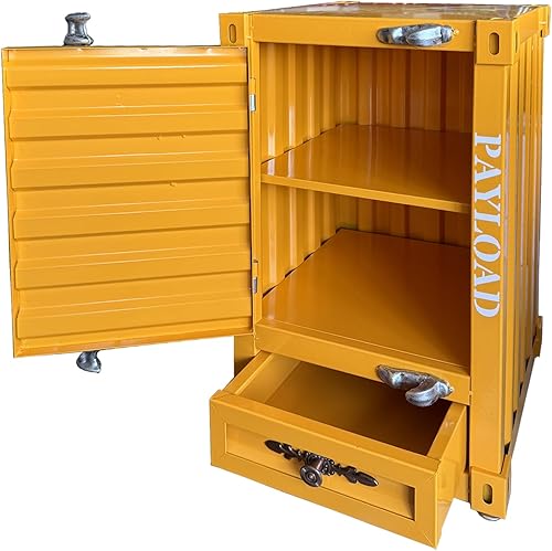 Mesa auxiliar industrial con contenedor de metal, mesa de noche de hierro de 3 niveles de 20 pulgadas con cajones, gabinete retro de hierro para